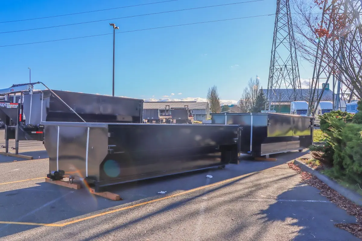 Roll-off dumpster ready for waste disposal at job site for Yard Waste Dumpster Rental in Cloverly